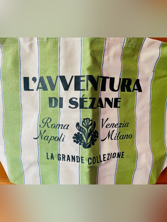 Sezane Handbags - Sezane Green & White Striped Canvas Tote
